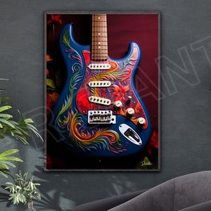 Psychedelic Electric Guitar Graffiti Pop Art, Instruments, Guitar Print 11x14